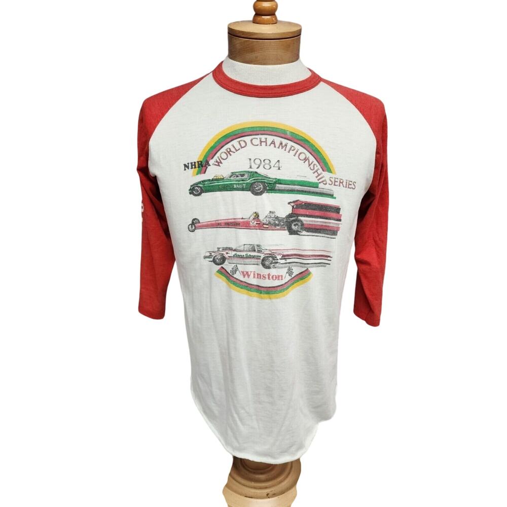 Vintage 1984 Nhra Drag Racing Shirt 1980s Mens 3/4 Length Sleeves Single Stitch